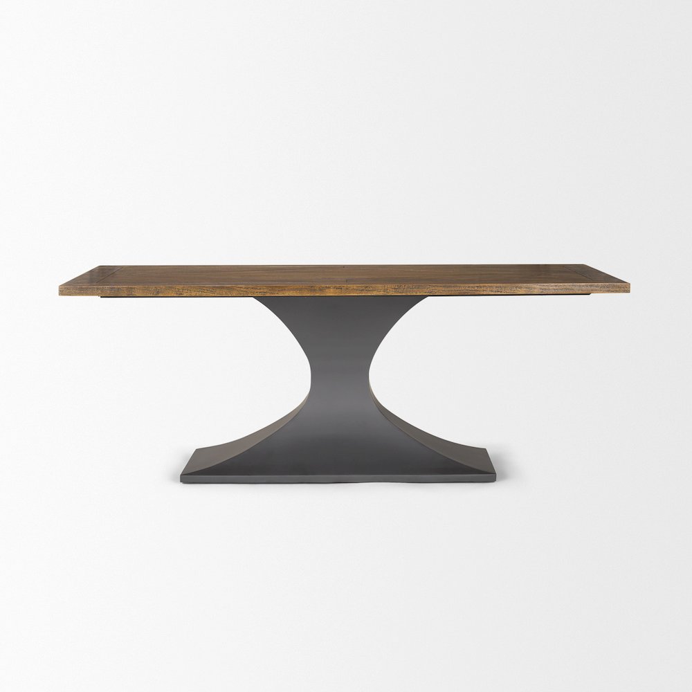 Maxton 79x39 Rectangular Brown Solid Wood Top Dark Gunmetal Base Dining Table. Picture 5