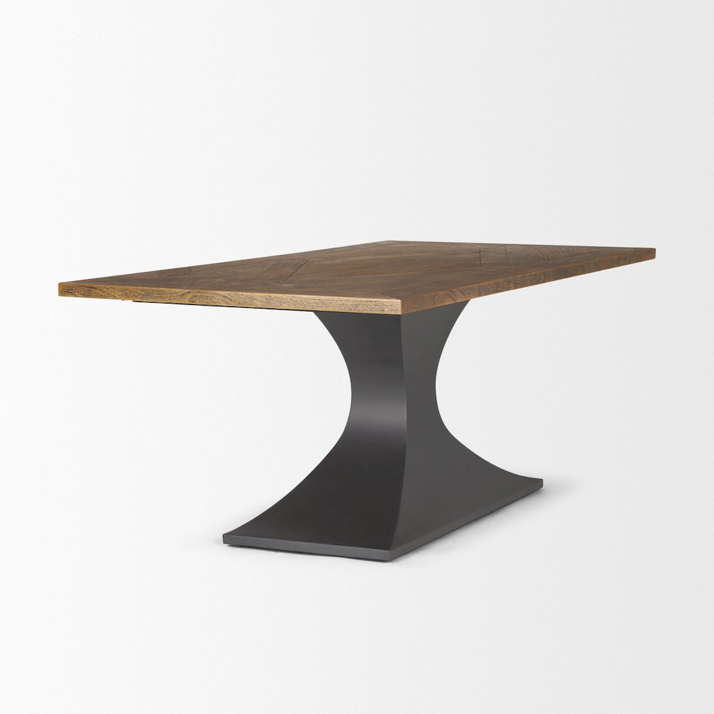 Maxton 79x39 Rectangular Brown Solid Wood Top Dark Gunmetal Base Dining Table. Picture 7
