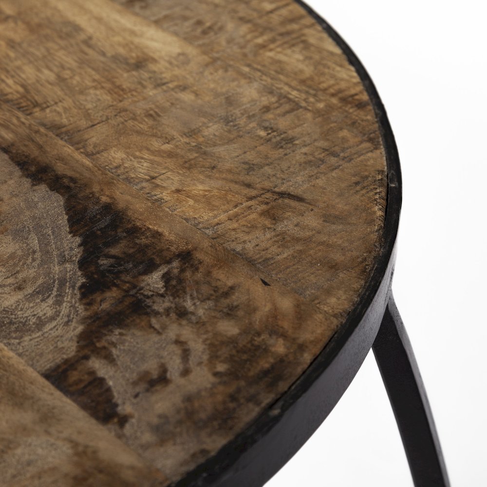(Set Of 2) Brown Round Wood Top Black Iron Frame Nesting Accent Tables. Picture 4