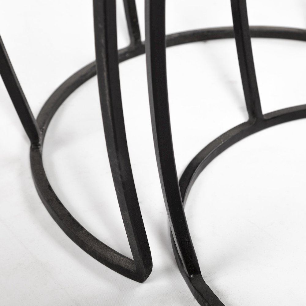 (Set Of 2) Brown Round Wood Top Black Iron Frame Nesting Accent Tables. Picture 5