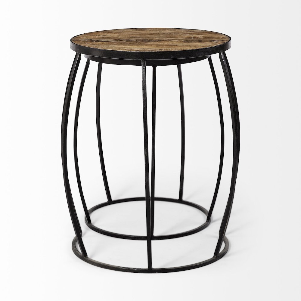 (Set Of 2) Brown Round Wood Top Black Iron Frame Nesting Accent Tables. Picture 10