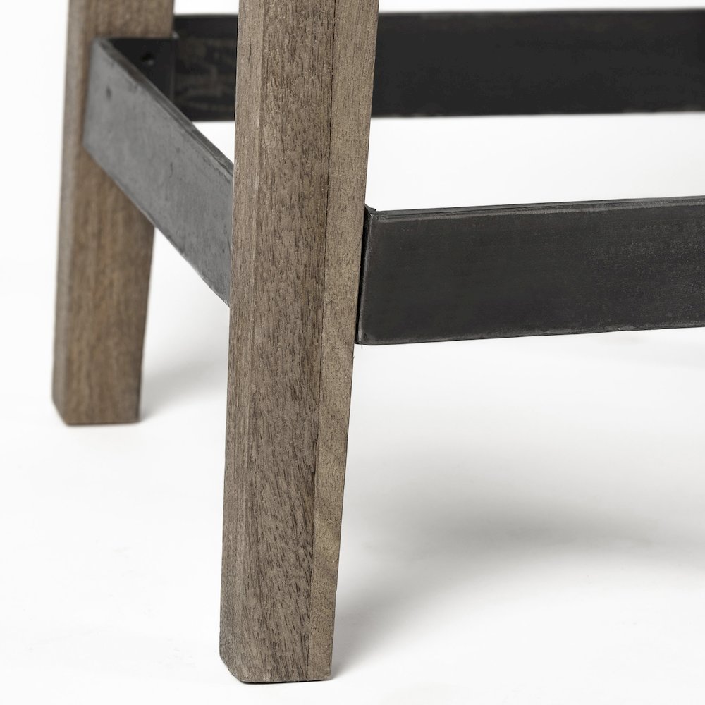 30" Seat Height Black Metal Seat & Foot Rest With Brown Wood Legs Stool. Picture 2