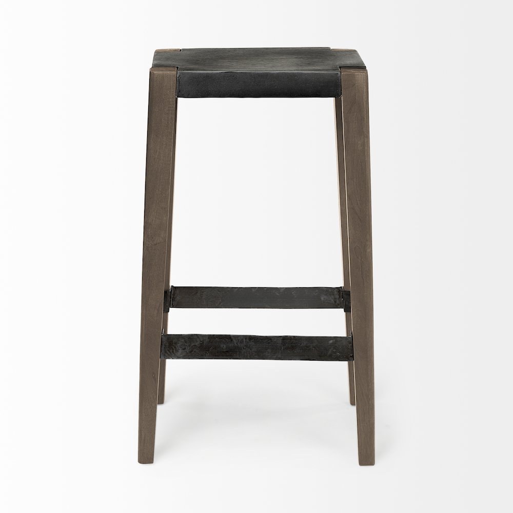 30" Seat Height Black Metal Seat & Foot Rest With Brown Wood Legs Stool. Picture 5