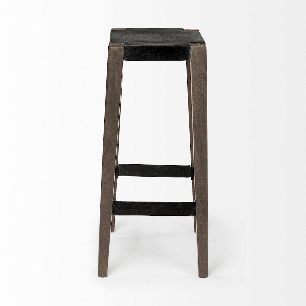 30" Seat Height Black Metal Seat & Foot Rest With Brown Wood Legs Stool. Picture 6