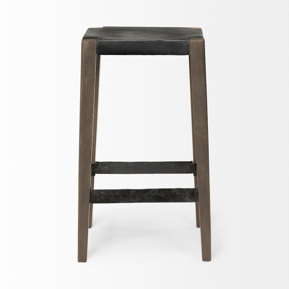 30" Seat Height Black Metal Seat & Foot Rest With Brown Wood Legs Stool. Picture 7