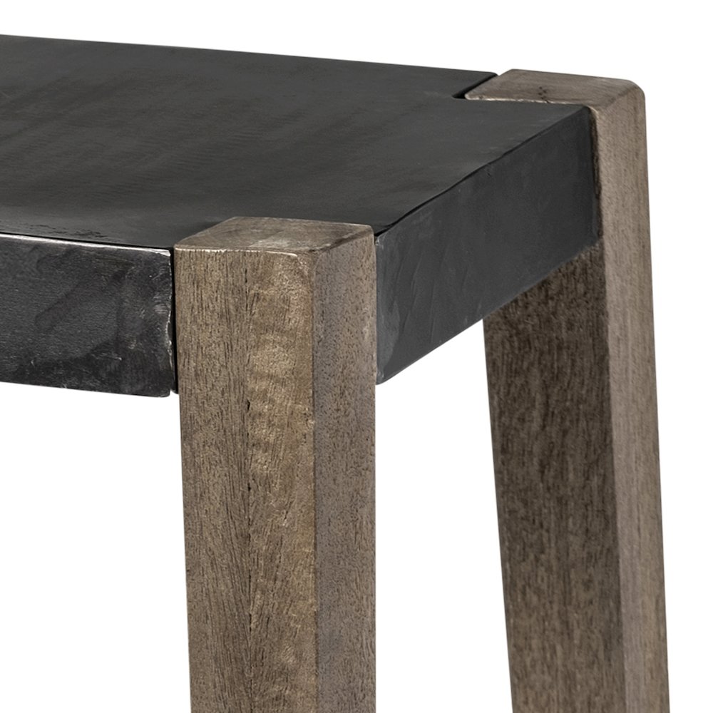30" Seat Height Black Metal Seat & Foot Rest With Brown Wood Legs Stool. Picture 10