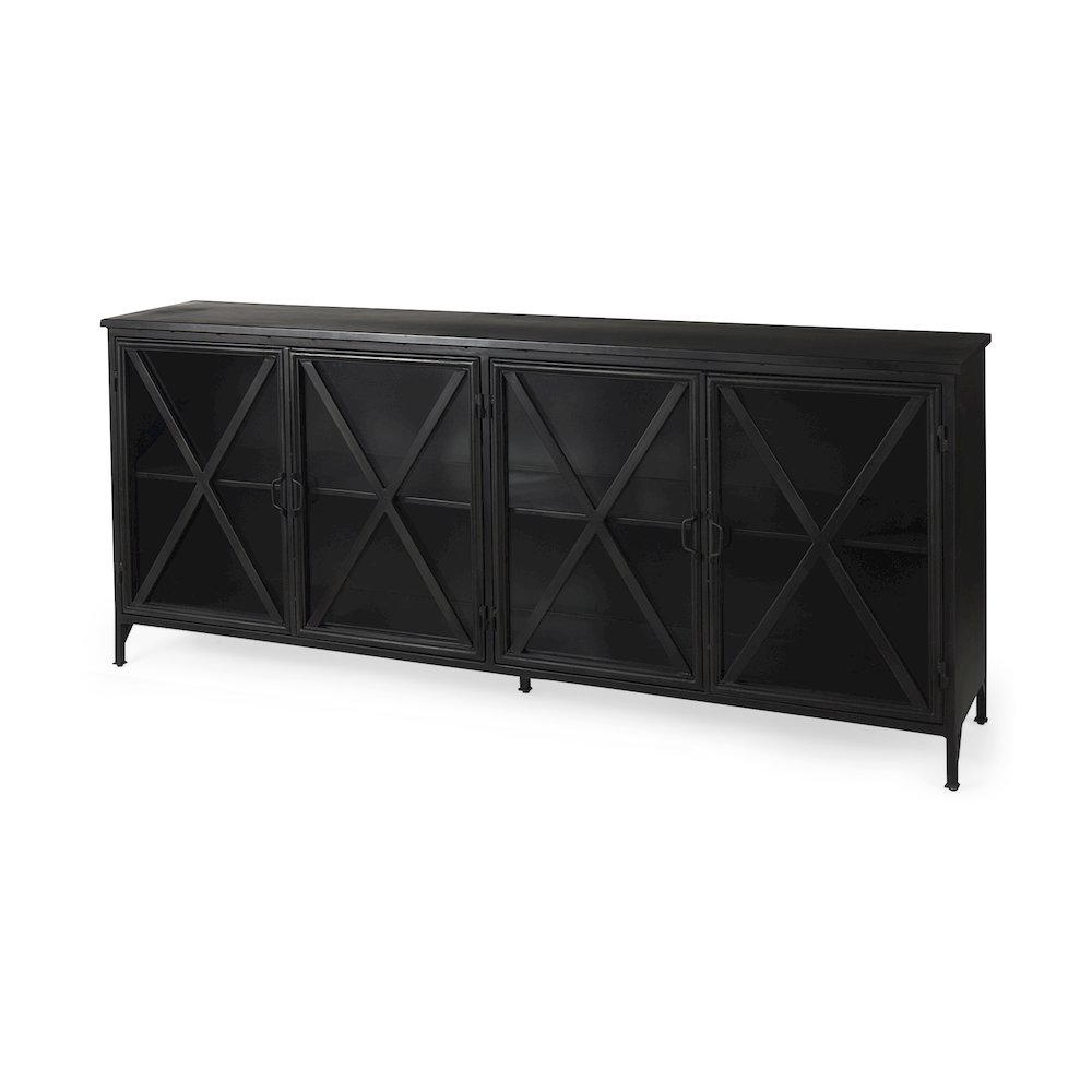 Poppy 79x16 Black Metal With  Glass Door Sideboard. Picture 1