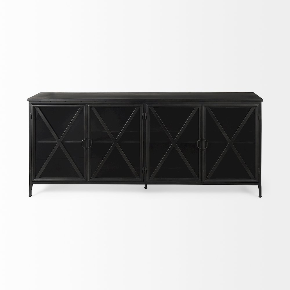 Poppy 79x16 Black Metal With  Glass Door Sideboard. Picture 6