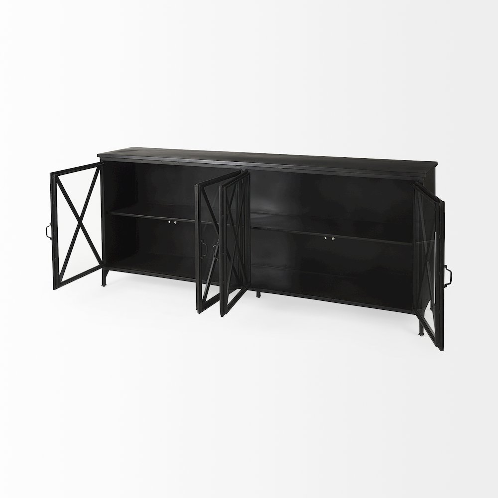 Poppy 79x16 Black Metal With  Glass Door Sideboard. Picture 9