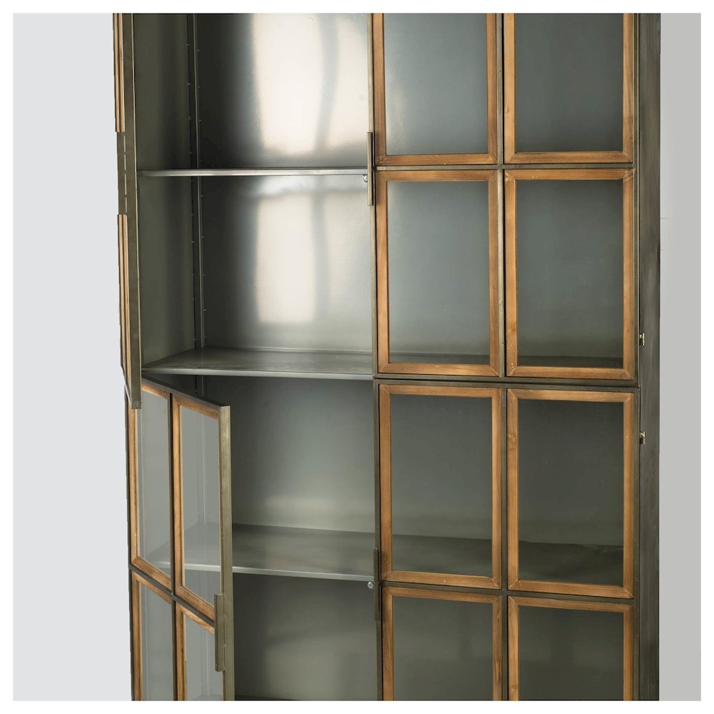 74" H Brown Wood And Metal Glass Door Display Cabinet. Picture 3