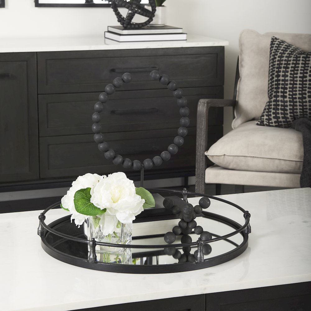 Kimbel 24L x 24W Black Metal Mirrored Base Round Tray. Picture 6