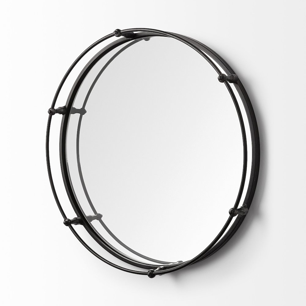 Kimbel 24L x 24W Black Metal Mirrored Base Round Tray. Picture 10