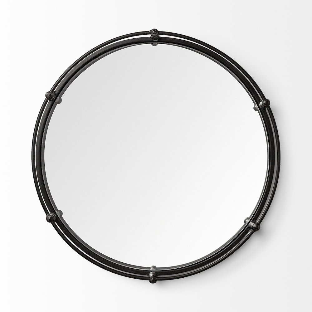 Kimbel 24L x 24W Black Metal Mirrored Base Round Tray. Picture 11