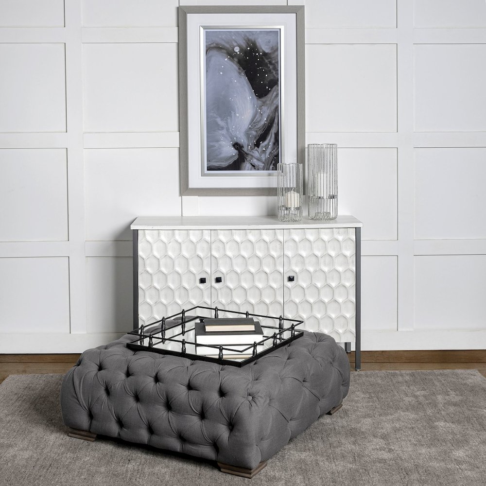 Christa 22L x 22W Black Metal Mirrored Base Square Tray. Picture 6