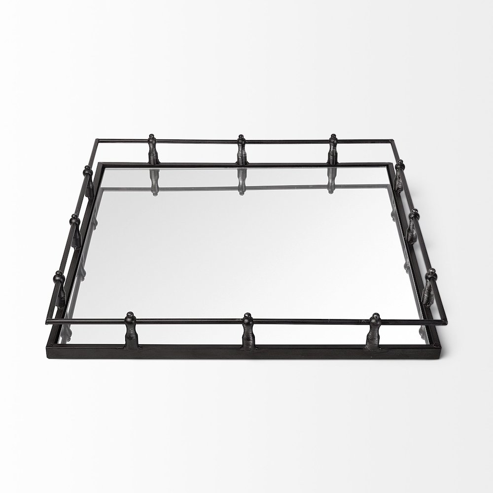 Christa 22L x 22W Black Metal Mirrored Base Square Tray. Picture 7