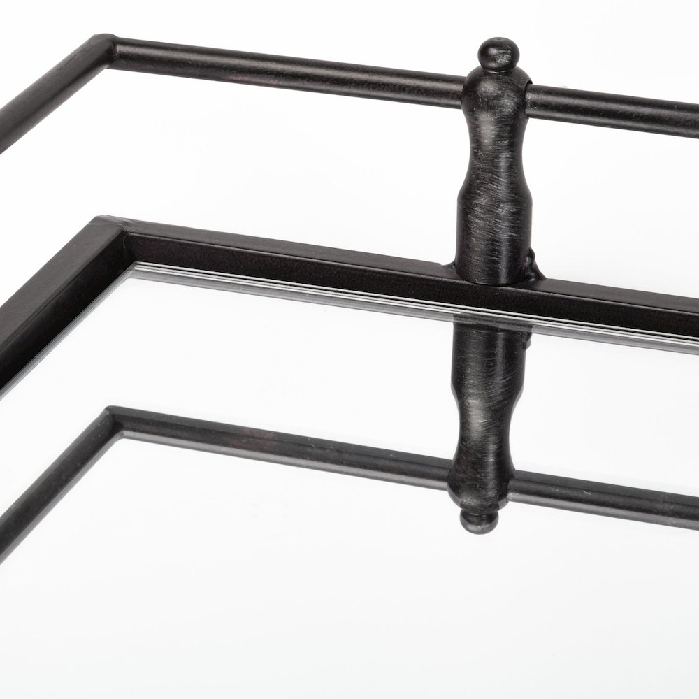 Christa 22L x 22W Black Metal Mirrored Base Square Tray. Picture 9