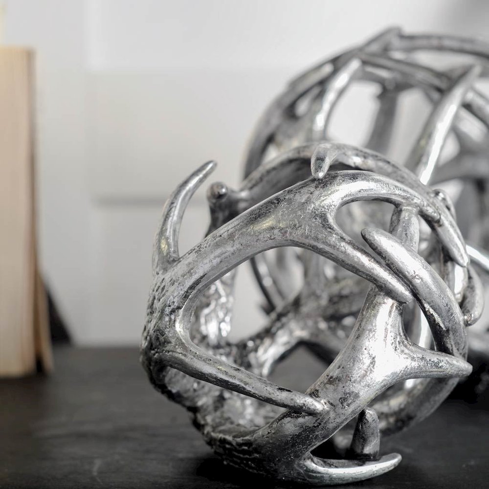 Ramus I(Small) 5L x 5W Silver Antler Shaped Decorative Orb Ball. Picture 2