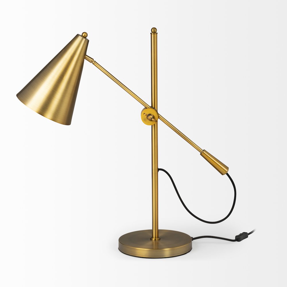 Fragon (26"H) Gold-Tone Metal Adjustable Cone Shade Table Lamp. Picture 7
