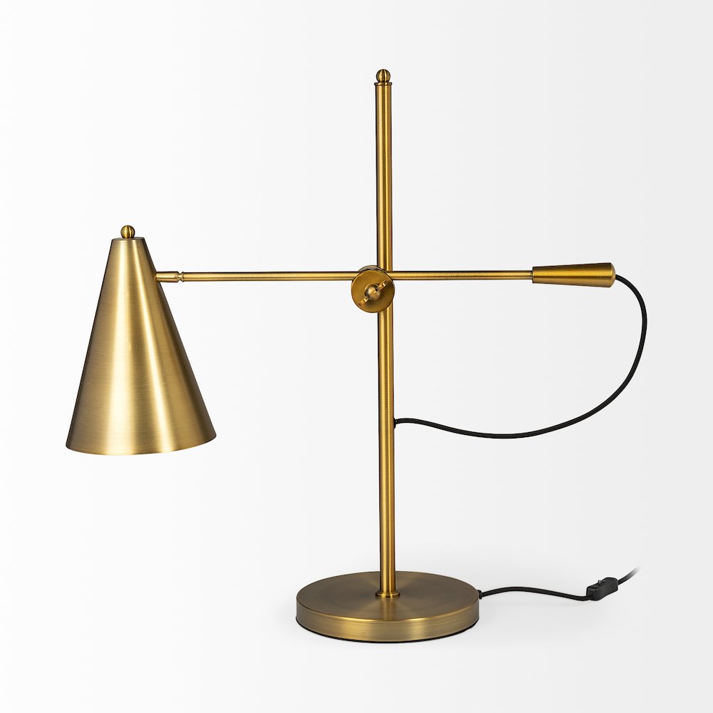 Fragon (26"H) Gold-Tone Metal Adjustable Cone Shade Table Lamp. Picture 8