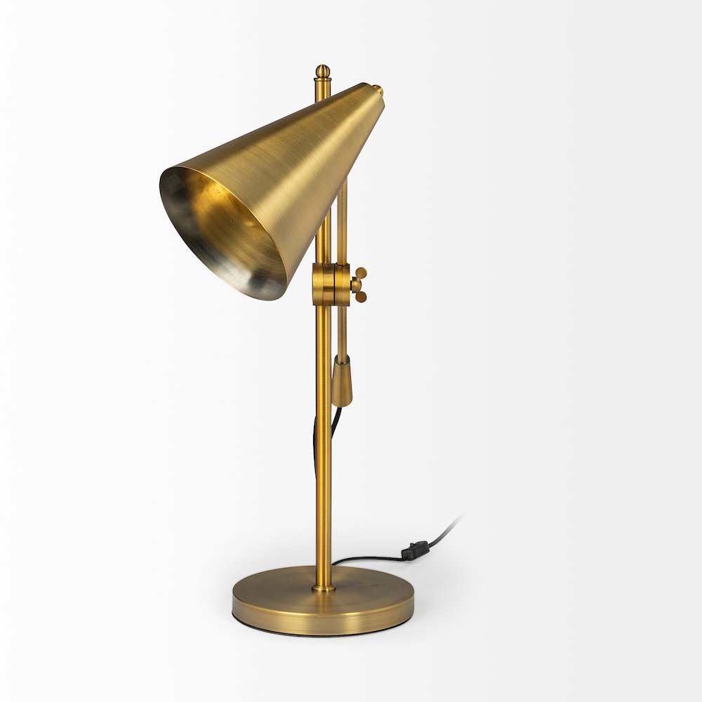 Fragon (26"H) Gold-Tone Metal Adjustable Cone Shade Table Lamp. Picture 9