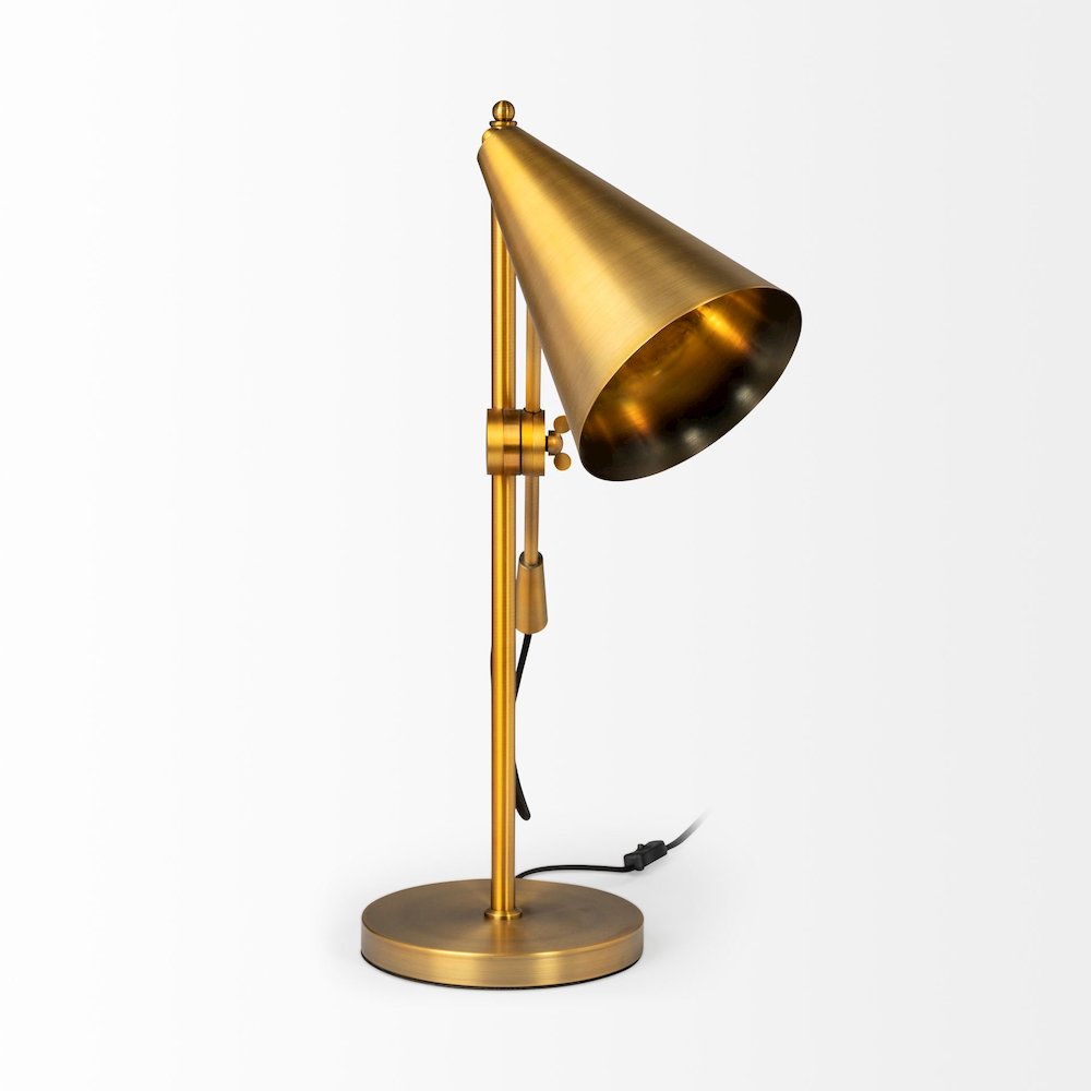 Fragon (26"H) Gold-Tone Metal Adjustable Cone Shade Table Lamp. Picture 10