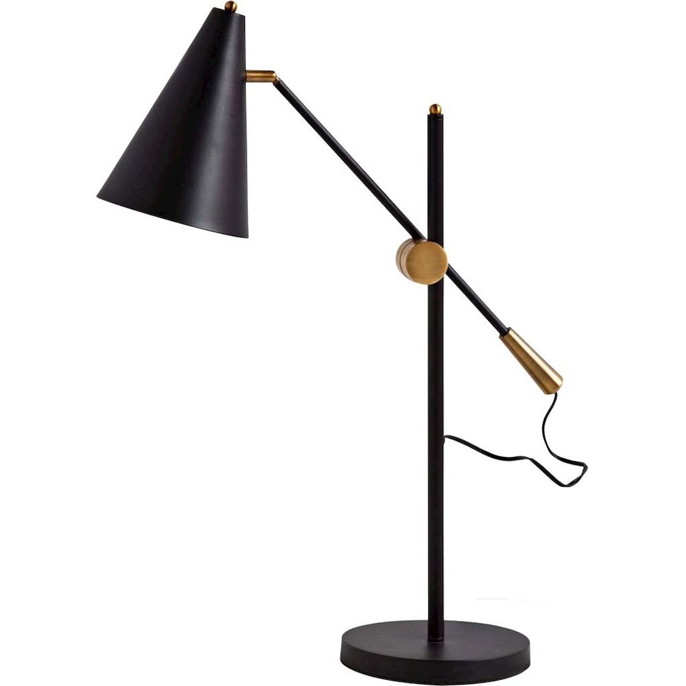 Fragon II(26"H) Black/Gold Metal Adjustable Cone Shade Table Lamp. Picture 1