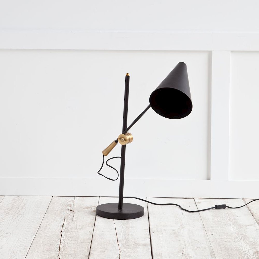 Fragon II(26"H) Black/Gold Metal Adjustable Cone Shade Table Lamp. Picture 2