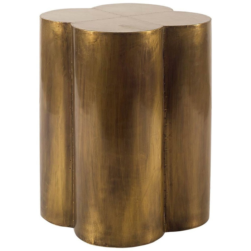 18L X 18W Gold Flower Wooden Top Brass Cladding Accent Table. Picture 1