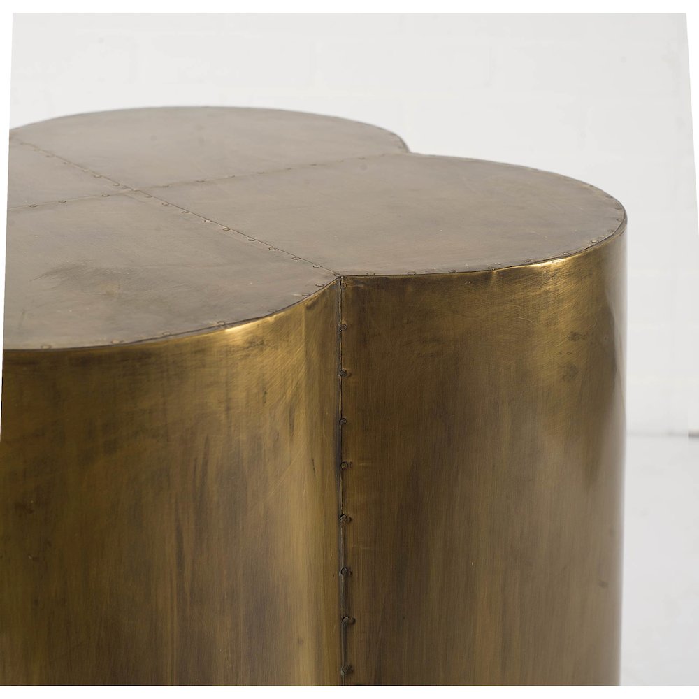 18L X 18W Gold Flower Wooden Top Brass Cladding Accent Table. Picture 4