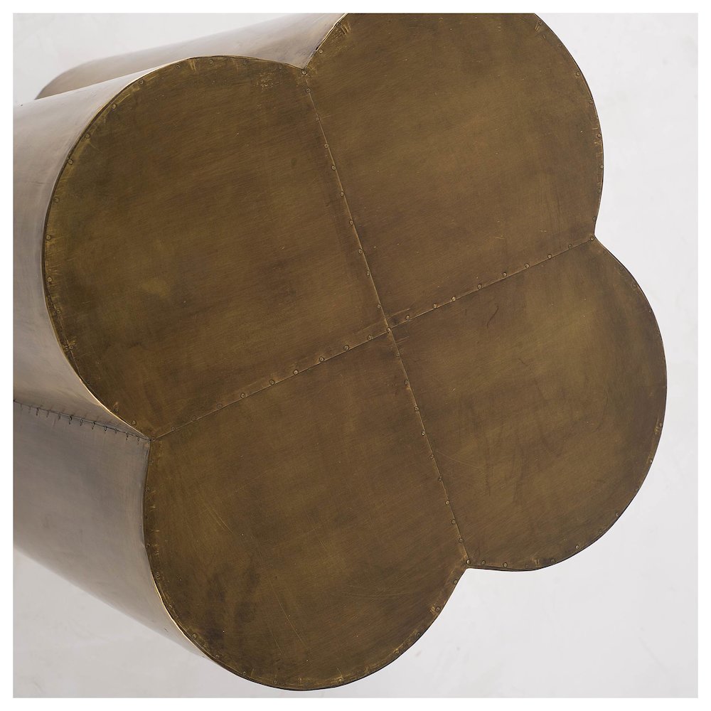 18L X 18W Gold Flower Wooden Top Brass Cladding Accent Table. Picture 5