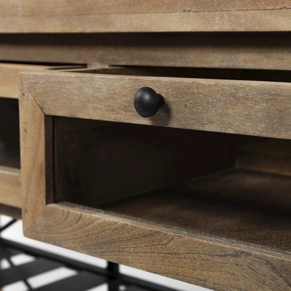 Stuart Brown Solid Wood Top Two-Tier Black Metal Rolling Kitchen Island. Picture 2