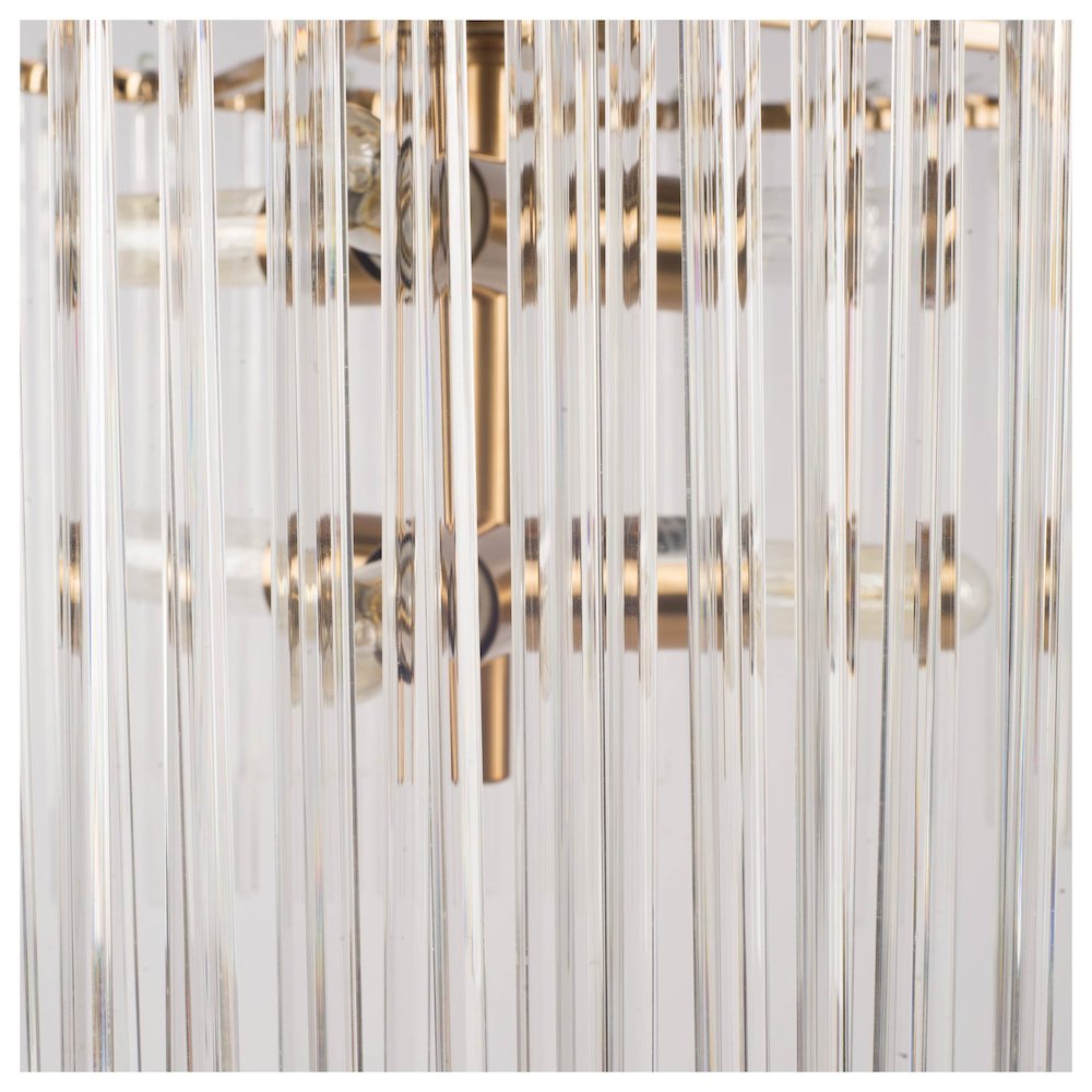 (26"X14") Clear Glass And Gold Metal Frame Six Bulb Chandelier. Picture 2