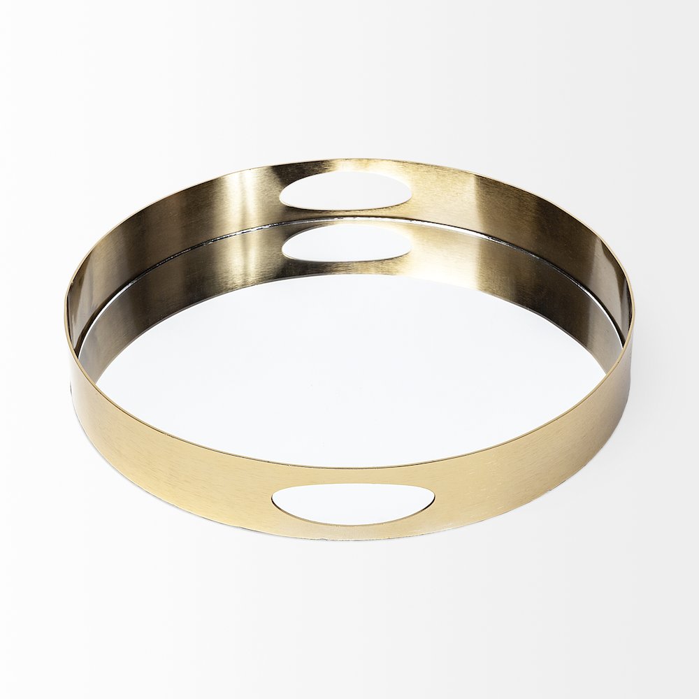 Serkis 15L x 15W Gold Metal Mirrored Base Round Tray. Picture 4