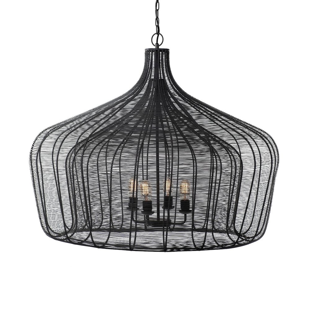 (40"X31") Black Metal Mesh-Style Four Bulb Chandelier. Picture 1