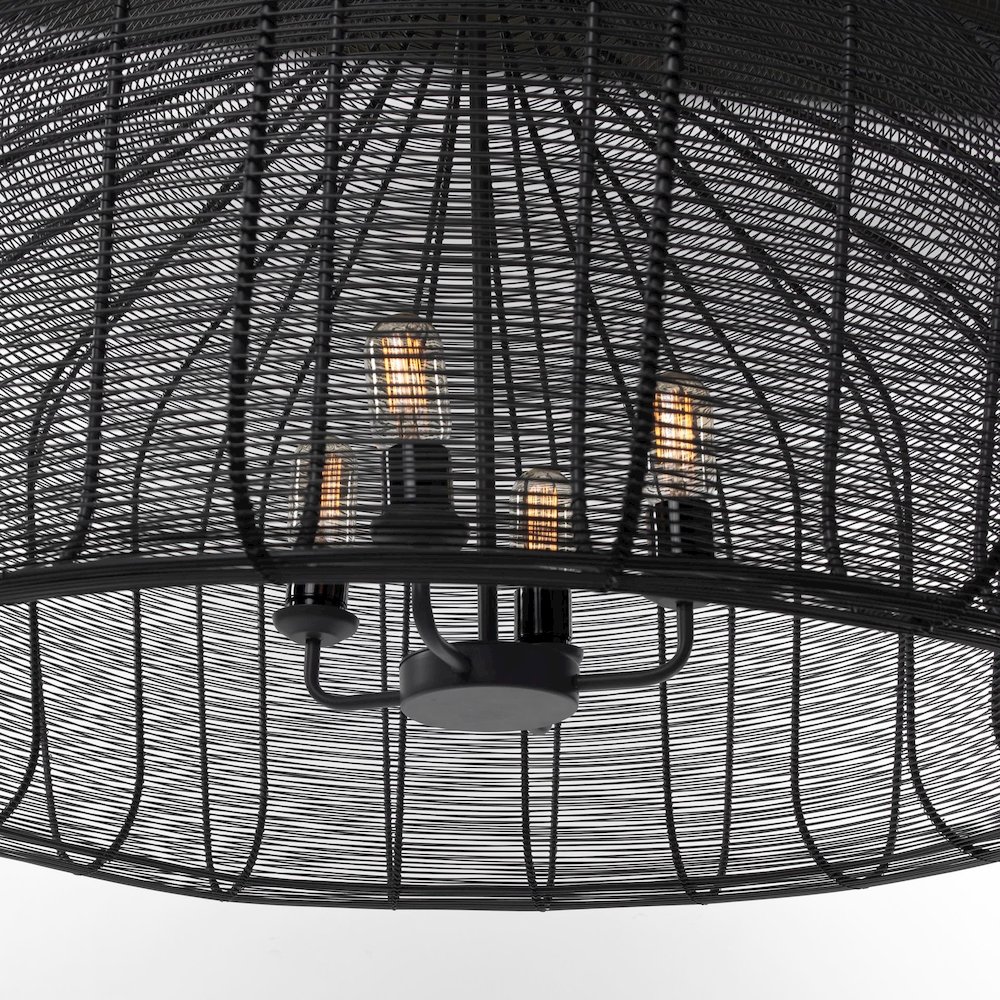 (40"X31") Black Metal Mesh-Style Four Bulb Chandelier. Picture 2