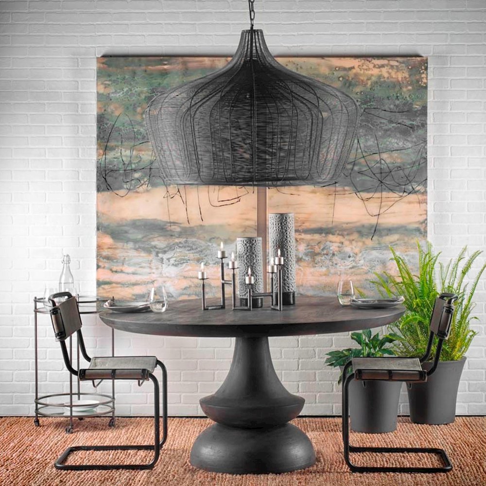 (40"X31") Black Metal Mesh-Style Four Bulb Chandelier. Picture 3