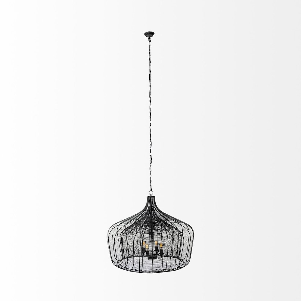 (40"X31") Black Metal Mesh-Style Four Bulb Chandelier. Picture 4