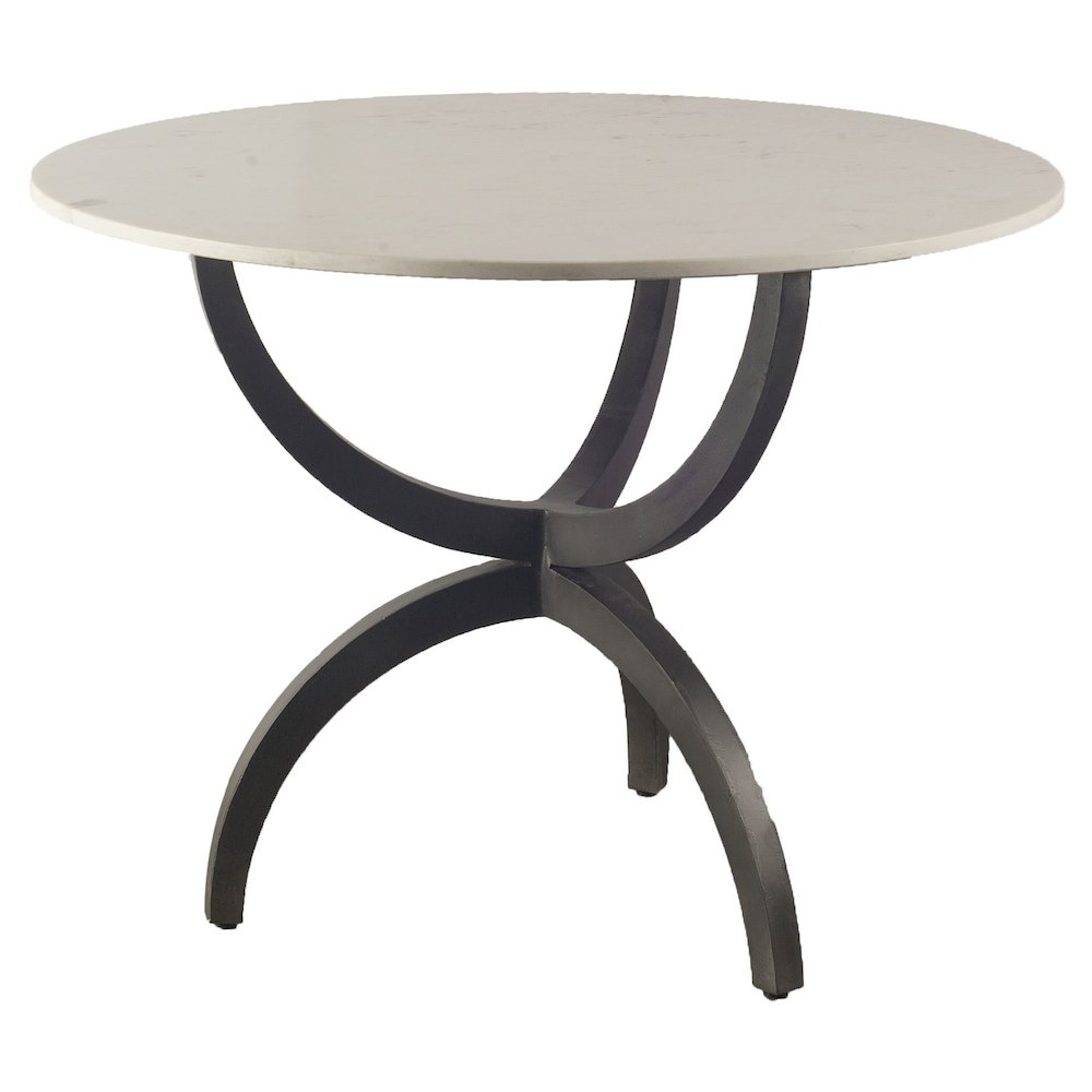 Veneto 40" Round White Marble Top with Black Metal Base Dining Table. Picture 1