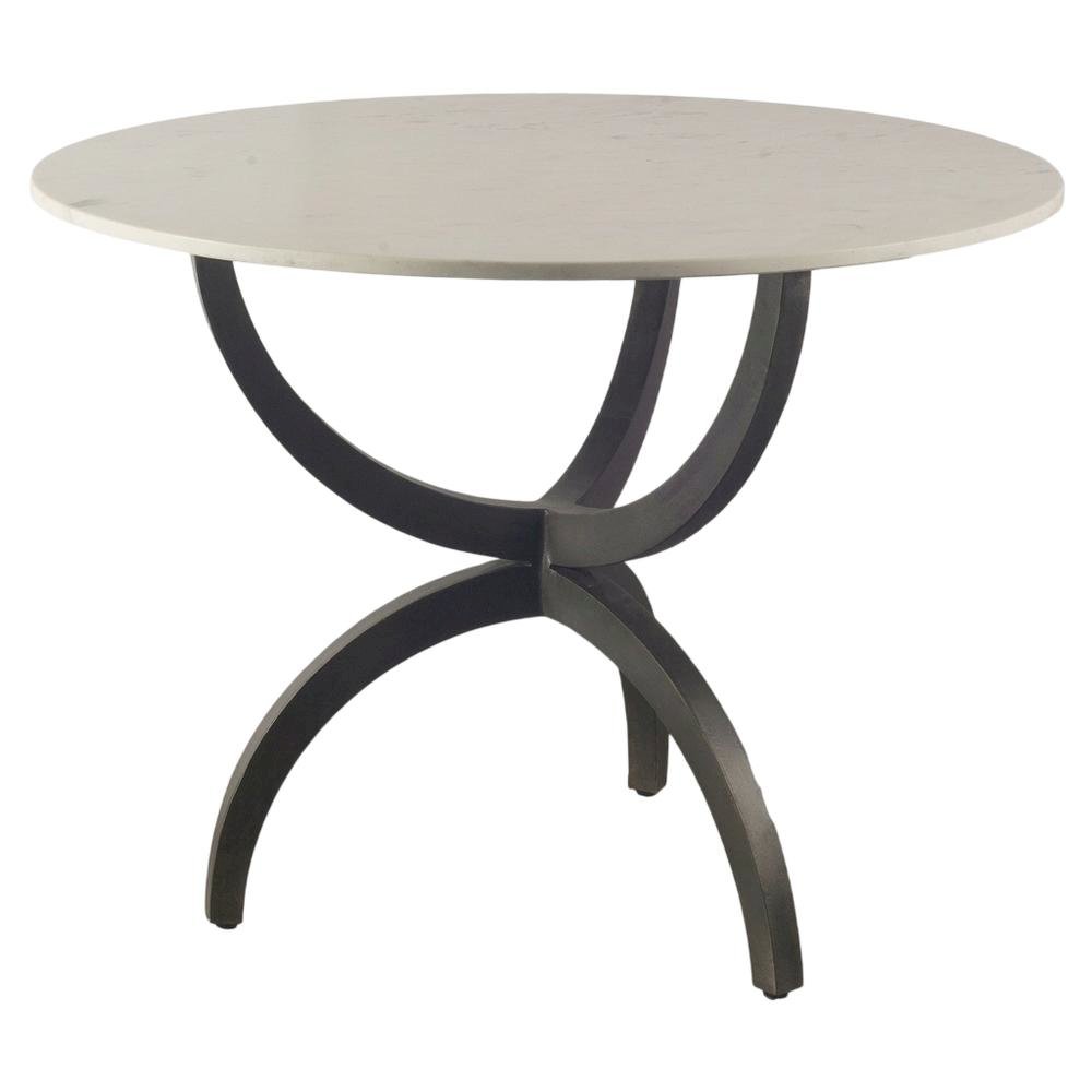 White Marble Top Dining Table with Black Metal Base, Modern Style. Picture 1