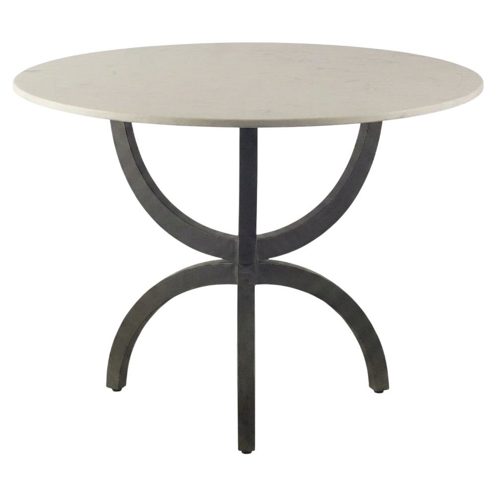 White Marble Top Dining Table with Black Metal Base, Modern Style. Picture 4