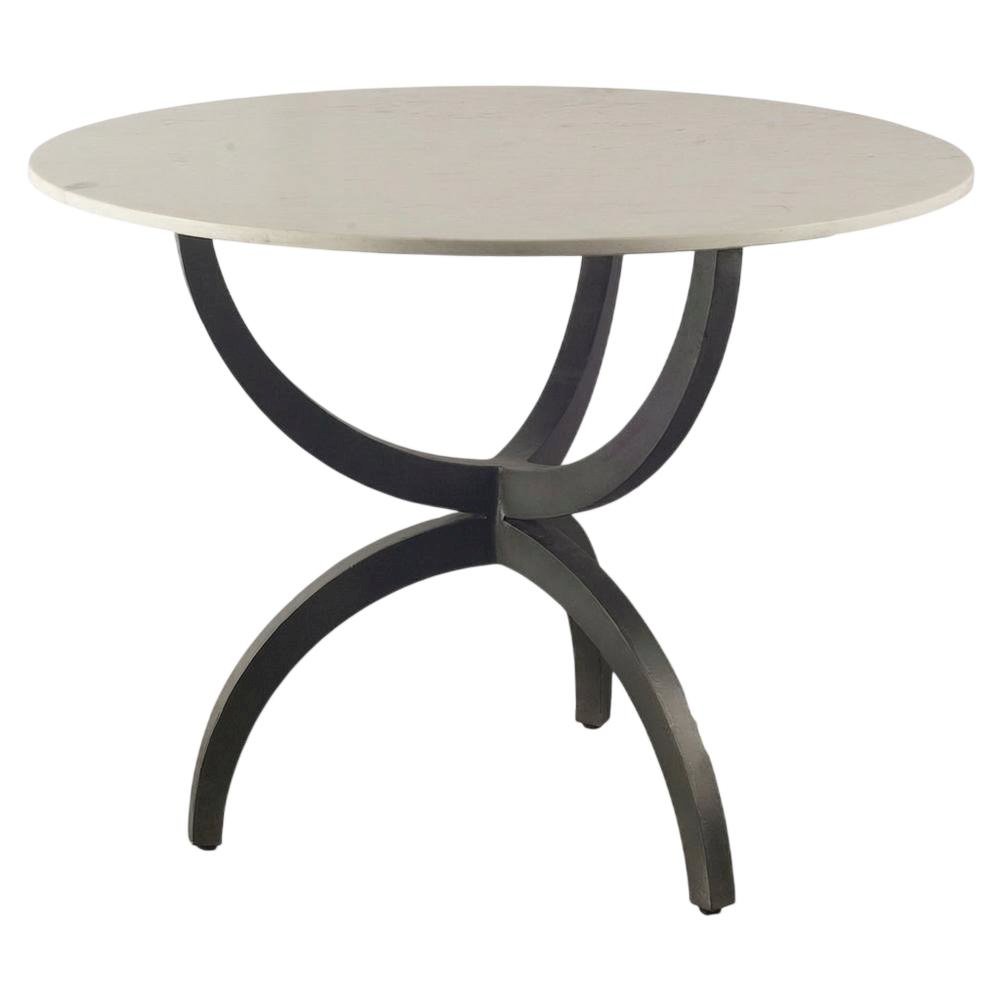 White Marble Top Dining Table with Black Metal Base, Modern Style. Picture 5