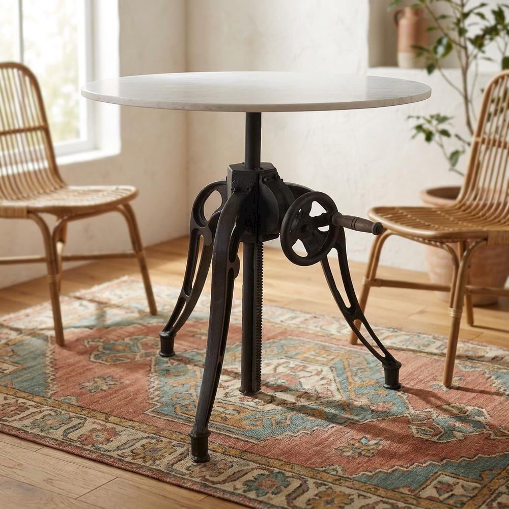 White Marble Top Dining Table with Black Metal Base, Luxe Style. Picture 2