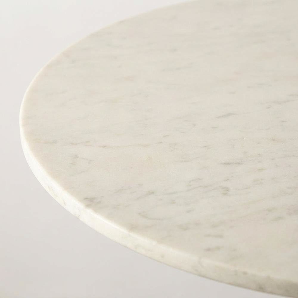 White Marble Top Dining Table with Black Metal Base, Luxe Style. Picture 6