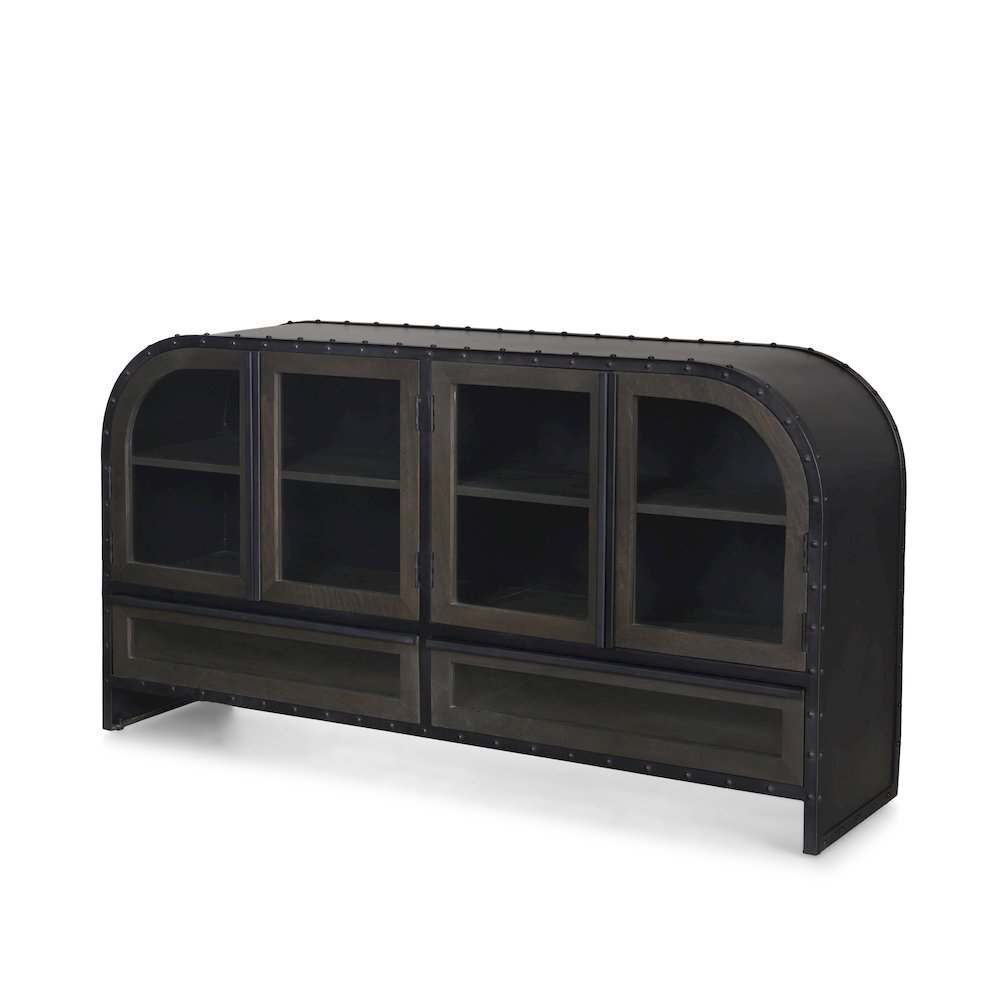 62.3X16.5 Black Metal Framewood Accent 4 Cabinet Door Two Drawer Sideboard. Picture 1