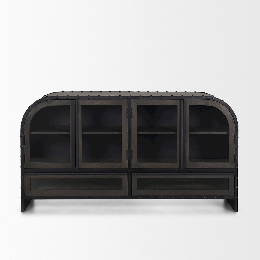 62.3X16.5 Black Metal Framewood Accent 4 Cabinet Door Two Drawer Sideboard. Picture 3