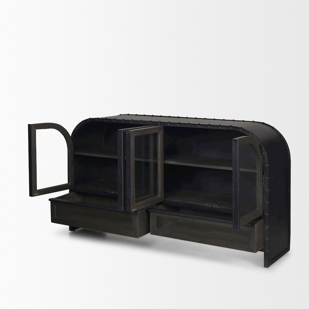 62.3X16.5 Black Metal Framewood Accent 4 Cabinet Door Two Drawer Sideboard. Picture 7