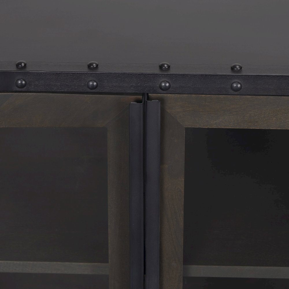62.3X16.5 Black Metal Framewood Accent 4 Cabinet Door Two Drawer Sideboard. Picture 9