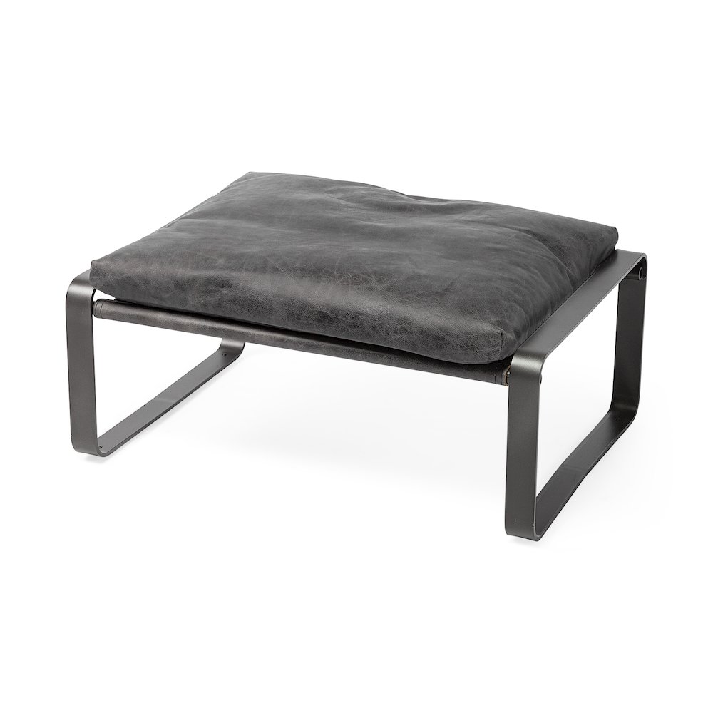 Hornet 14"H Black Leather Black Metal Base Ottoman. Picture 1