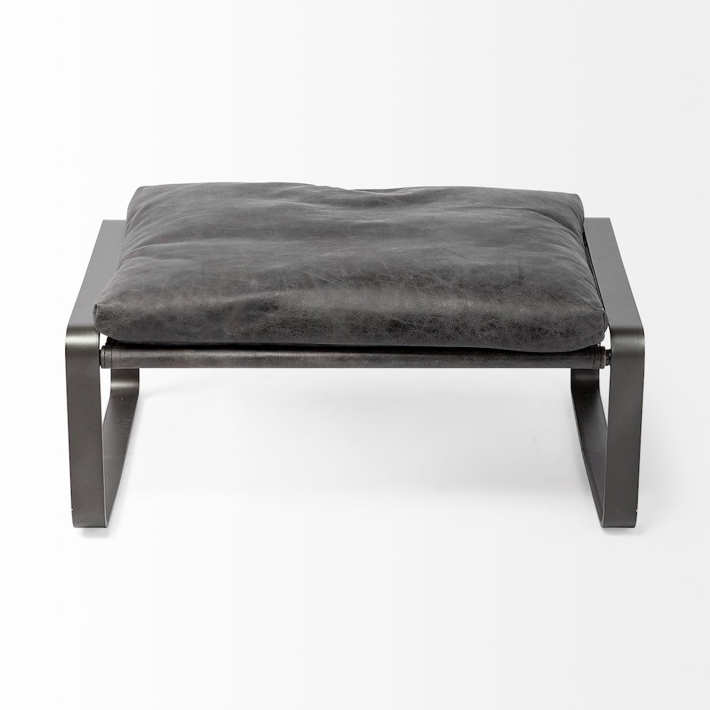 Hornet 14"H Black Leather Black Metal Base Ottoman. Picture 6