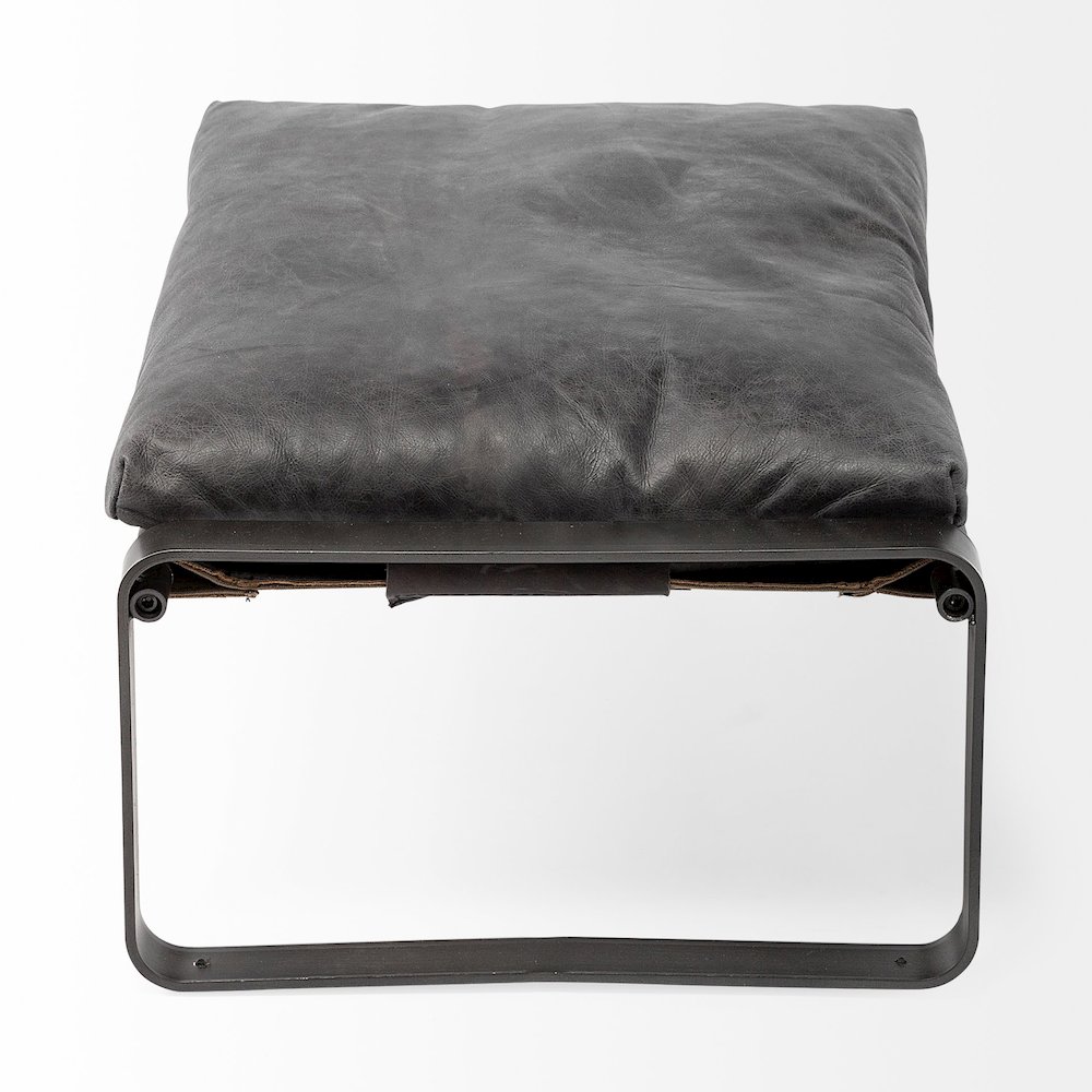 Hornet 14"H Black Leather Black Metal Base Ottoman. Picture 7